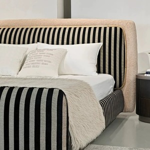 Italian Style Color Block <b>Double</b> <b>Bed</b> for Cloud <b>Bed</b> Postmodern Minimalist Black <b>White</b> Striped Villa Bedroom Custom Guangdong Colo - Product Image 2