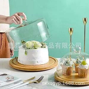 ถาดเค้กไม้ทรงกลมไม้เนื้อแข็งสีธรรมชาติสำหรับเสิร์ฟกาแฟชาในครัวบ้าน - Product Image 1