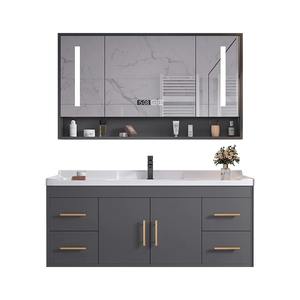contemporary gray wall mounted bathroom vanity set with smart touch control <b>mirror</b> cabinet - Product Image 1