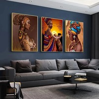 Poster Kanvas Seni Modern Potret Wanita Afrika Kulit Hitam Cetakan Seni Dinding Dekorasi Rumah Ruang Tamu