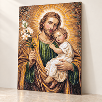 Mosaïque murale religieuse personnalisée Saint Joseph en feuille d'or, art mural artisanal pour villa, hall d'hôtel, crédence