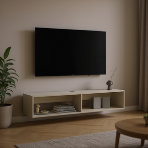 Mobile TV in Rovere Bianco, 10,4 Pollici di Altezza, Design a 2 Ripiani, Montaggio a Parete, Arredamento Minimalista Moderno per Soggiorno - Product Image 2