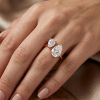 Bague de fiançailles Kirin personnalisée de luxe avec double moissanite taille poire, plaquée or rose, en argent 925 véritable, OEM ODM