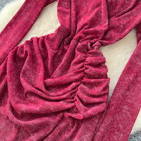 Robe décontractée élégante en velours à col en V et manches longues, froncée et fendue, coupe trapèze, pour femme, idéale pour le quotidien et les soirées