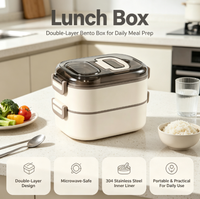 Boîte à lunch double couche en acier inoxydable, compatible micro-ondes, pour étudiants, bureau, préparation de repas et légumes