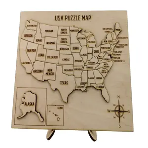 2022 new arrival 50 states wood puzzle United states map 3D USA wooden map for home decor