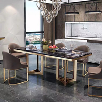 Ensemble Table à Manger Rectangulaire Moderne de Luxe 4, 6 ou 8 Places, Mobilier de Salle à Manger avec Plateau en Marbre