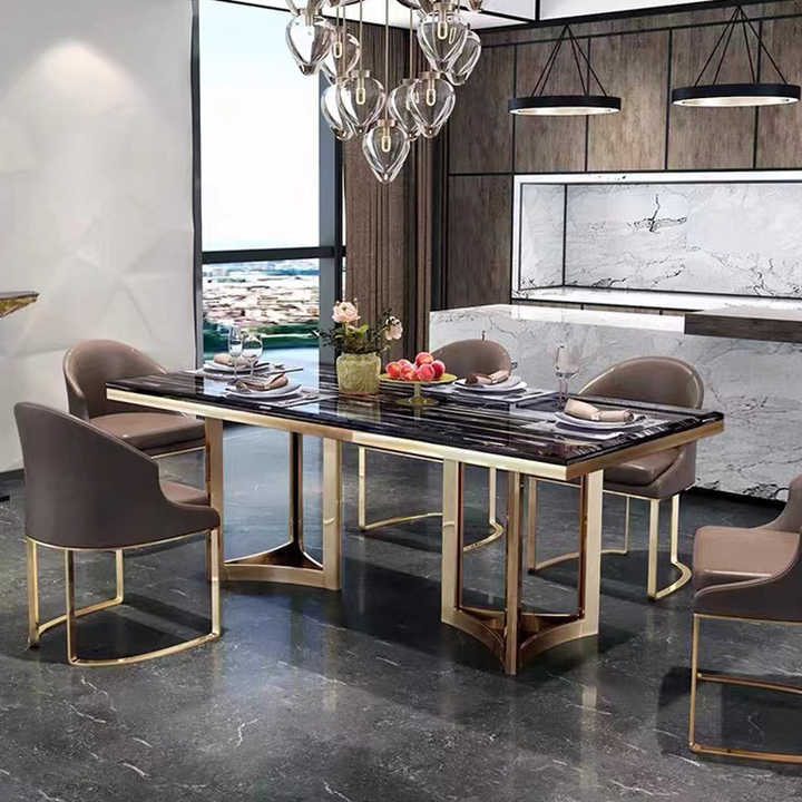 Modern Luxury Dining Table Set 4 Seater with Marble Top