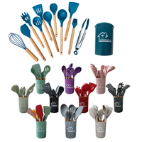 Offre Spéciale : Ensemble d'ustensiles de cuisine écologiques 12 pièces avec outils en silicone et manches en bois, compatibles lave-vaisselle (cuillère, spatule, spatule à retourner, pince)