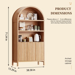 Armoire de rangement moderne en bois cannelé à arceaux hauts avec portes pour cuisine, salon et salle à manger - Product Image 3