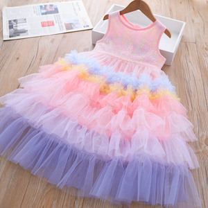 Good Selling Summer A-Line Tulle Cake Princess Dresses for Kids <b>Sequined</b> Party Wear With Lace Decoration - Product Image 3