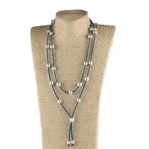 Collar de Moda para Mujer, Joyería de Perlas Personalizada, Perlas de Plástico de Orificio Grande de 10 mm, 12 mm, Collar de Cuero con <span class=keywords><strong>2</strong></span> Vueltas - Product Image 2