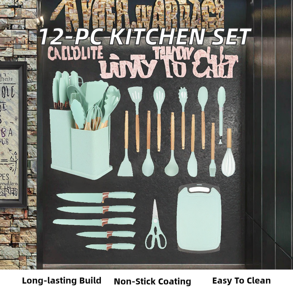 19-Piece Sustainable Silicone Kitchen Utensils Set with Wooden Handles and Non-Stick Coating · image 4