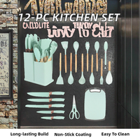 Ensemble de 19 ustensiles de cuisine en silicone durable avec manche en bois, antiadhésifs, cuillère à soupe, lavables au lave-vaisselle, avec boîte de rangement