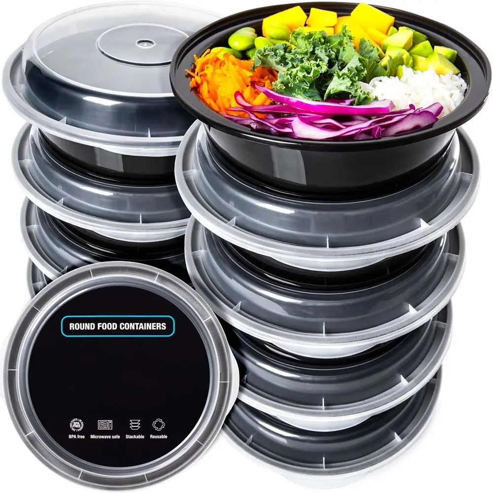 Microwaveable 500ml PP Plastic Disposable Round Bowls Food Container And LDPE Lids With Lids