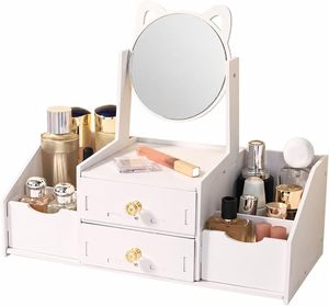 Modern Design Cosmetic <b>Storage</b> <b>Box</b> PVC Plastic Jewelry <b>Drawer</b> <b>Storage</b> with Mirror for Household Skin Care Rack - Product Image 1