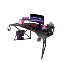 Bureau de jeu réglable pour e-sport en métal noir avec surface en fibre de carbone et éclairage LED RGB Guanfu