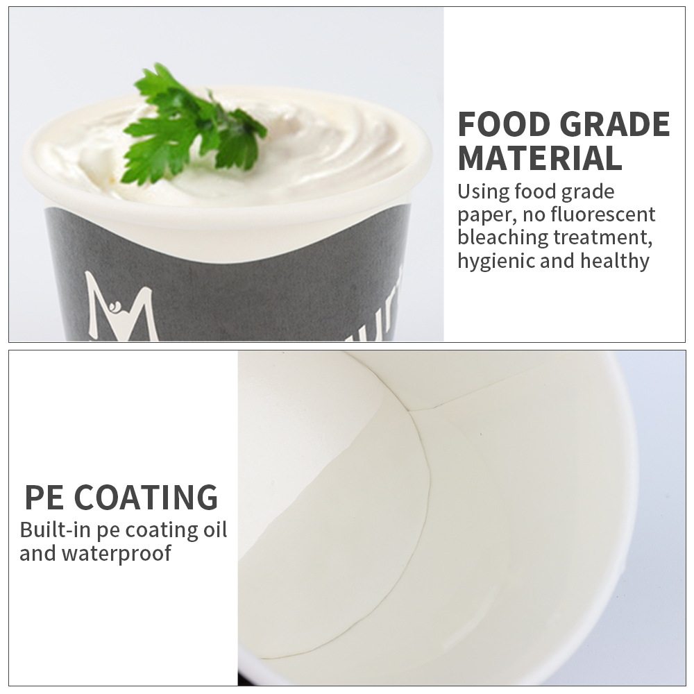 Disposable custom logo ice cream paper cup Sundae bowls container yogurt cup packaging with plastic dome lids