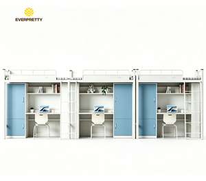 Ensemble de meubles pour chambre de dortoir, lit superposé triple en métal avec bureau, armoire, pour l'école, <span class=keywords><strong>3</strong></span> étudiants, certifié CE - Product Image 4