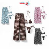 Badpak met stippenprint voor dames, 3-delig set met wijde broekspijpen, driehoekige halter top, resort bikini's voor strandkledingmerk