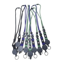 Étiquette tissée personnalisée, respectueuse de l'environnement, conforme aux normes européennes, cordon en polyester résistant, porte-badge rétractable, boucle de sécurité, marque MEGA