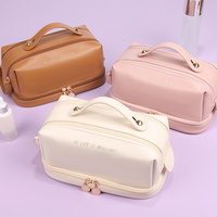 Trousse de Maquillage de Luxe en PU Doré Gaufré, Double Couche, Multi-Fermetures Éclair, Grande Capacité, Portable, Organisateur de Voyage pour Articles de Toilette