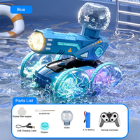 Tank RC amphibie 2,4 GHz personnalisé avec lumières, pulvérisation d'eau, 4 canaux, drift intérieur-extérieur, électrique, écologique, portée 30m