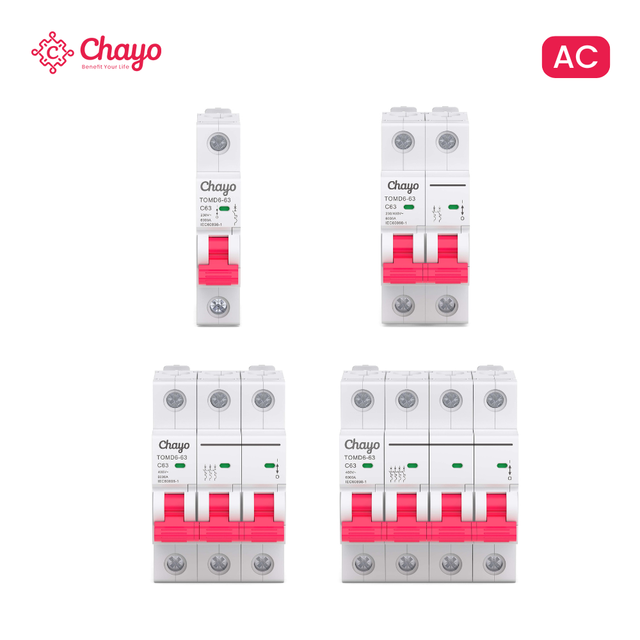 6kA DIN Rail MCB Miniature Circuit Breakers 1-4P CE 6-63A C Curve Low Voltage AC Power Overload Short Circuit Protection Chayo