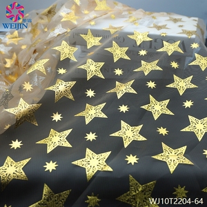 Bán buôn mềm in Vàng sao lá vải tuyn lưới vải dệt kim dập nóng in lấp lánh Sao Lưới Vải bên váy váy - Product Image 5