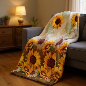 Manta con Estampado de Girasoles Carla Depot, Tamaño Matrimonial, Poliéster, Decoración del Hogar, Estilo Pastoral de Verano, Manta Rectangular - Product Image 2