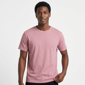 T-shirt en coton rose pour homme, manches courtes, col rond, coupe classique, décontracté, couleur unie, jersey tricoté, design uni - Product Image 1