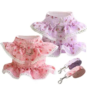 Dog Cat Pet Clothing Chest Strap Leash Lacey Teddy Bee Bear spring Summer Fall Dog Leash Supplies Flower Dog Harness