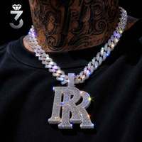 Collier personnalisé Hip Hop en argent 925 avec pendentif lettre Double R serti de diamants baguette et de moissanite VVS, style Iced Out