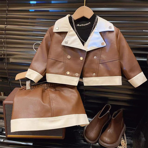 Set di vestiti per ragazze dolci per bambini in stile Boutique inverno autunno 2 pezzi giacca e gonna - Product Image 5