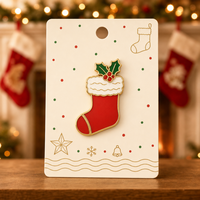 Broche émail souple 3D UV motif chaussette unique, plaqué or, bijoux de Noël, vente en gros, épingles de revers, badges métalliques personnalisés, usine OEM