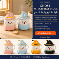 Tasse en céramique Halloween Fantôme avec couvercle, motif Chapeau Magique et Dessin Animé Mignon, pour l'automne, la maison, les fêtes, le bureau, le café, le thé et les boissons quotidiennes