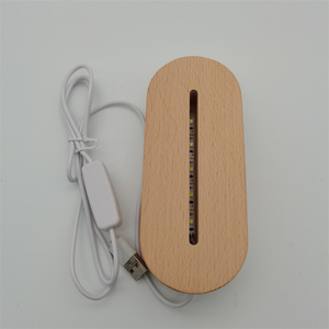 Lampe de <span class=keywords><strong>Table</strong></span> Ovale en Bois Acrylique 3D USB en Gros, Support Mural LED en Bois pour Socle d'Affichage en Résine - Product Image 3