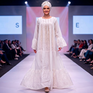 Vestidos Maxi Kaftan de Alta Calidad, Lujosos, con Estampado Floral Africano Ankara, Manga Larga, Manga Abullonada, Ecológicos, de Algodón Blanco, para Verano - Product Image 1
