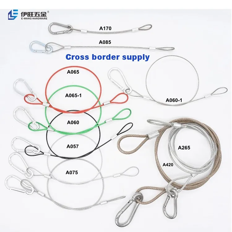 YIWANG Stainless Steel Safety Braided Cable Sling Coated Carabiner Hook Wire Rope With Loop Ends