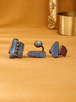 Bague de fiançailles vintage antique plaquée bronze, style bohème, avec kyanite bleue naturelle et rhodonite, pour femmes et hommes