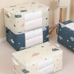 Clothing Organizer <b>Storage</b> Bag Rectangle Large Capacity Dustproof <b>Wardrobe</b> Bedroom Use Off White Navy Blue - Product Image 1
