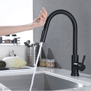 Populaire moderne SUS304 en acier inoxydable noir brossé capteur tactile robinet extractible pulvérisateur d'<span class=keywords><strong>évier</strong></span> de cuisine à deux fonctions - Product Image 2