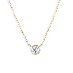 Gemnel daily wear solid 925 sterling silver gold vermeil classic single cubic zirconia necklace