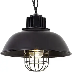 Black Light Pendant 12inches, Metal Industrial with Wire Cage Hanging Ceiling Light Fixture Island Light