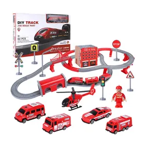 Produk Baru Kedatangan Mainan Anak-anak Truk Pemadam Kebakaran Rel Kereta Api Diy Slot Mainan untuk Anak Rel Kereta Api Listrik Rel Penjualan Panas Produk
