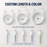 Kabel Data Pengisian Daya 20W PD USB C ke 8 Pin Berbahan Nilon Kepang 3A Kabel Tembaga Murni Kemasan Logo Kustom