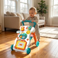 Marche-bébé multifonctionnel 3 en 1 pour tout-petits avec musique et lumière, poussette à pousser pour passer de la position assise à la position debout, pour les enfants de 6 mois et plus
