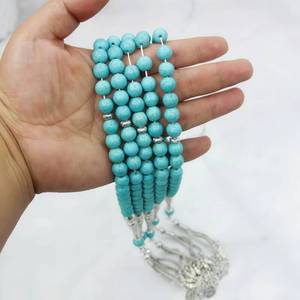Tasbih Islámico Religioso de Piedra Turquesa Simulada Agrietada, Estilo Étnico YASEEN, 10mm, 33 Cuentas, Joyería Religiosa - Product Image 1