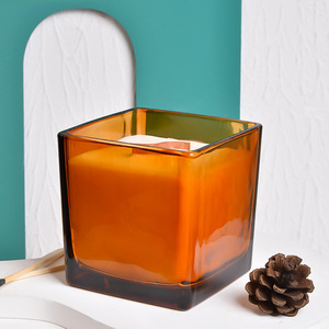Scented <b>Candle</b> <b>Square</b> Brown Glass Cup Soy Wax Home Decoration Bedroom Ornament - Product Image 1