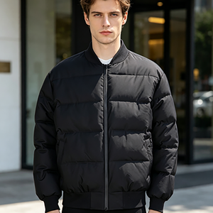 Blouson bomber matelassé noir coupe-vent pour homme, entièrement doublé en polyester, rembourré à la main en coton, veste d'extérieur rembourrée, personnalisation prise en charge - Product Image 5